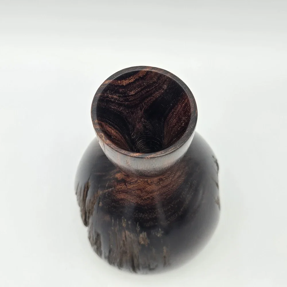 Vintage Hand Turned Ironwood Burl Wood Vase Live Edge Nice Patina 7
